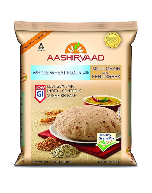 Aashirvaad Low Glycemic Index Whole Wheat Flour with Multigrain & Fenugreek - 10 Lbs